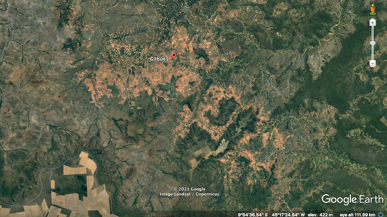 Imagem de sat&eacute;lite mostra n&uacute;cleo de desertifica&ccedil;&atilde;o em Gilbu&eacute;s (PI), um dos principais no Semi&aacute;rido brasileiro