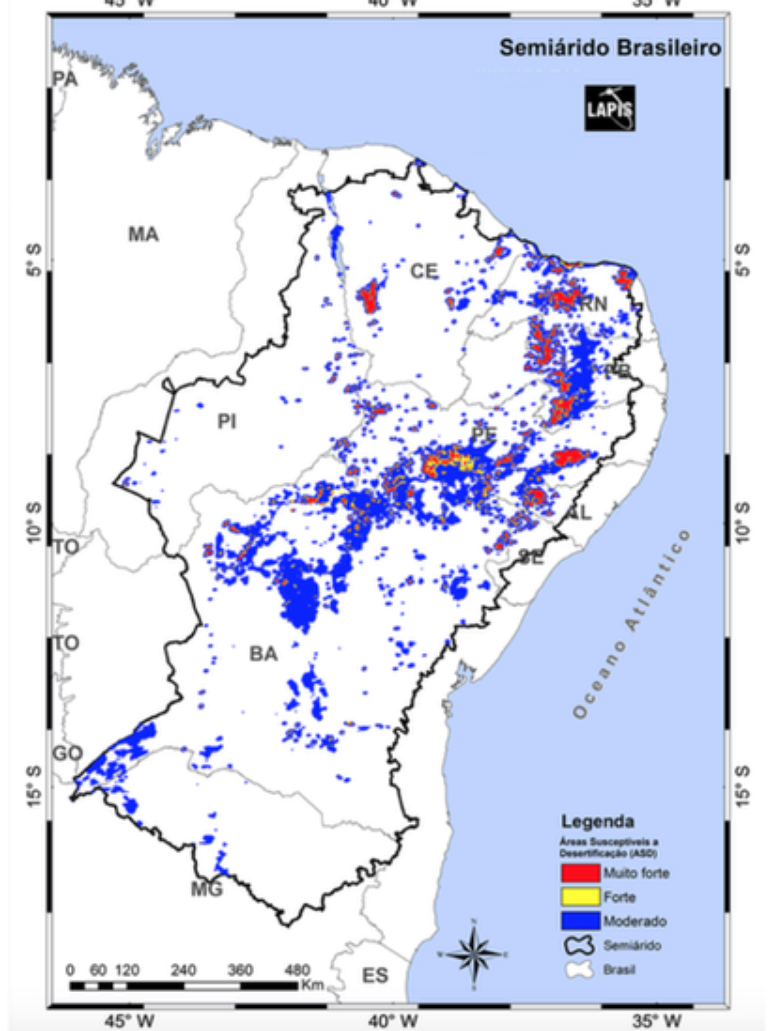 Mapa aponta diferentes graus de desertifica&ccedil;&atilde;o no Semi&aacute;rido