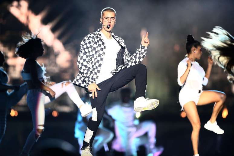 O cantor canadense Justin Bieber durante seu show realizado na Praça da Apoteose, no centro do Rio de Janeiro.