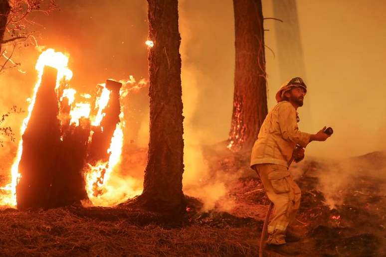 Bombeiro combate chamas do inc&ecirc;ndio Dixie na Calif&oacute;rnia
REUTERS/David Swanson