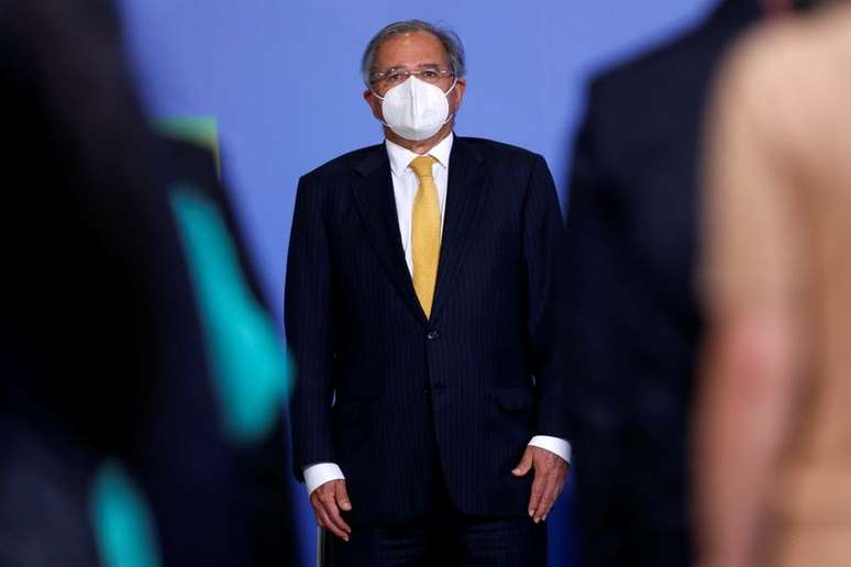 Ministro da Economia, Paulo Guedes, durante cerim&ocirc;nia no Pal&aacute;cio do Planalto  
05/08/2021
REUTERS/Adriano Machado