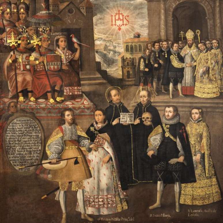 Alguns membros da nobreza espanhola se casaram com integrantes da nobreza inca, como mostra a pintura "Casamento de Mart&iacute;n de Loyola com Beatriz &Ntilde;usta e de Juan de Borja com Lorenza &Ntilde;usta de Loyola (filha do primeiro casal)"