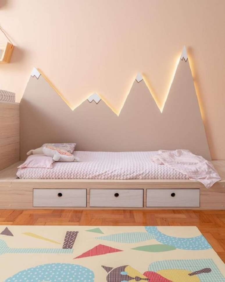 64. Quarto montessoriano decorado com cama com gavetas. Fonte: Dicas Decor