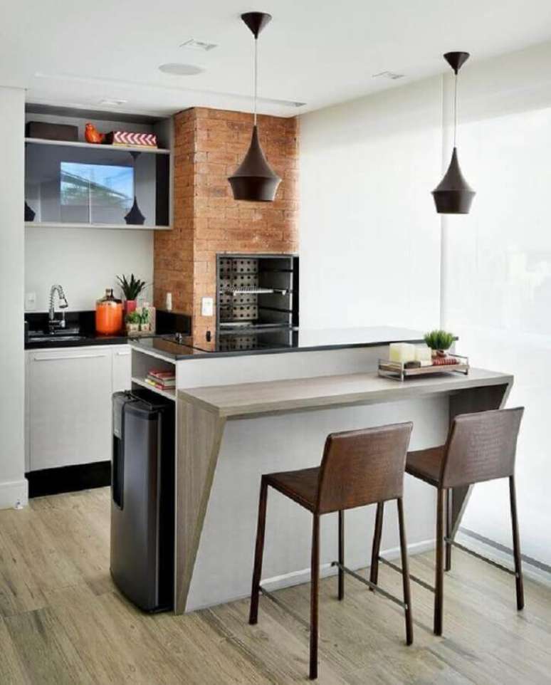 60. Lustre pendente para &aacute;rea gourmet pequena com decora&ccedil;&atilde;o simples &ndash; Foto: Pinterest