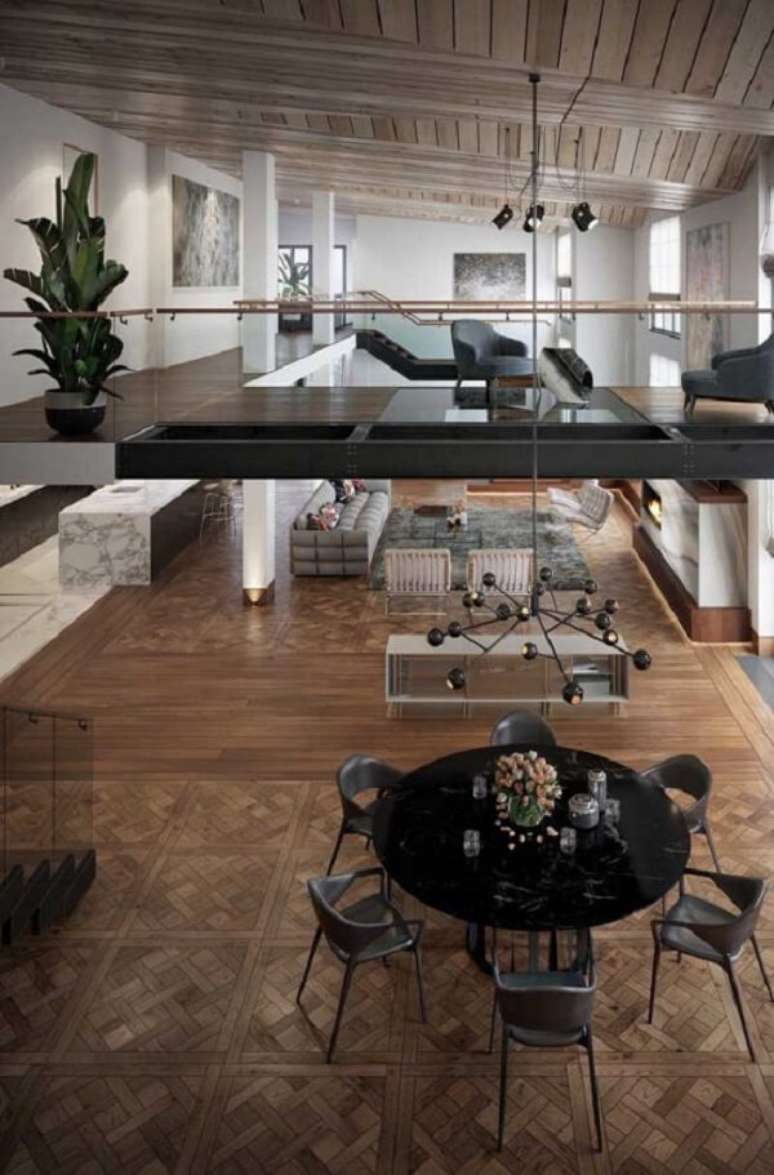 59. Amplitude e integra&ccedil;&atilde;o marcam a arquitetura com p&eacute; direito duplo. Fonte: Pinterest