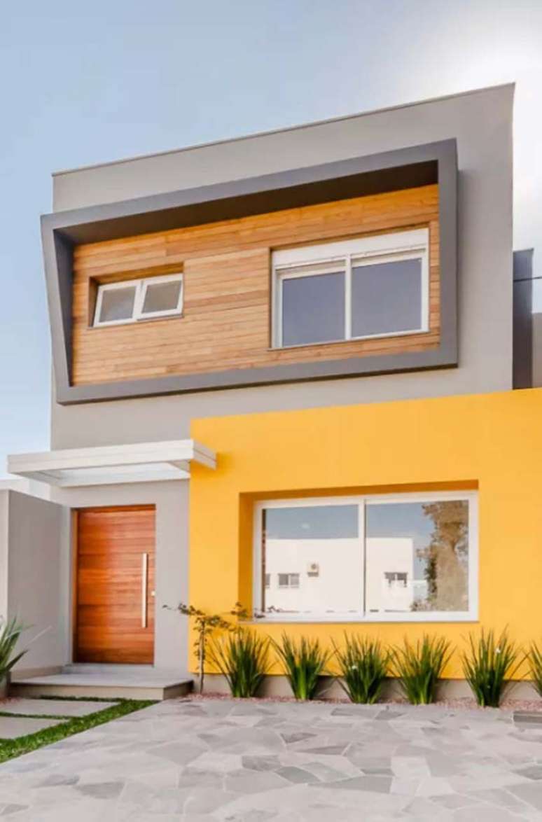 12. Combinação de cores para fachada de casas com cinza e amarelo – Foto Pinterest