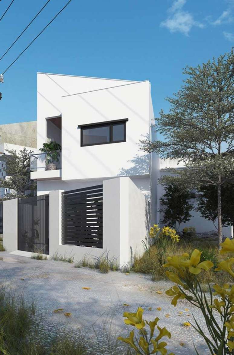 20. Cores claras para fachadas de casas com piso de cimento – Foto Pinterest