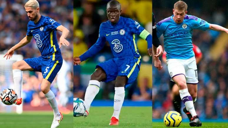 Jorginho, Kanté e De Bruyne concorrem ao prêmio de melhor jogador da Uefa (Montagem LANCE!)