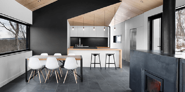 29. Casa com ard&oacute;sia preta no piso e revestimento da parede &ndash; Foto Pinterest