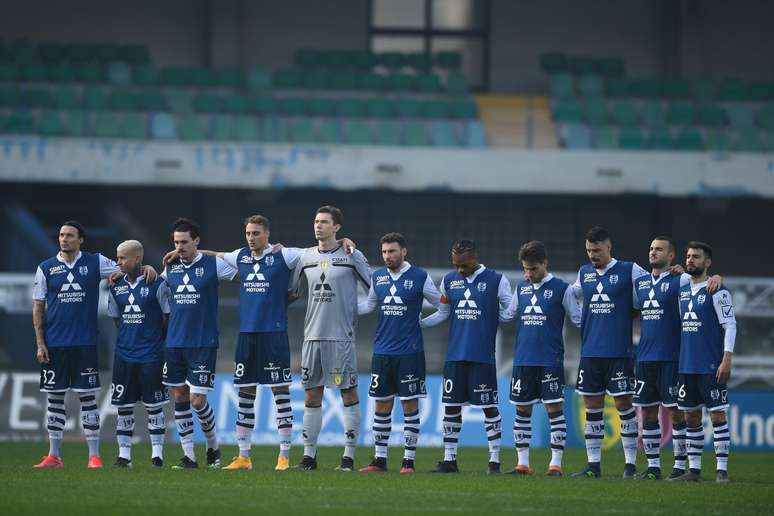 Jogadores do Chievo durante jogo na temporada passada do futebol italiano