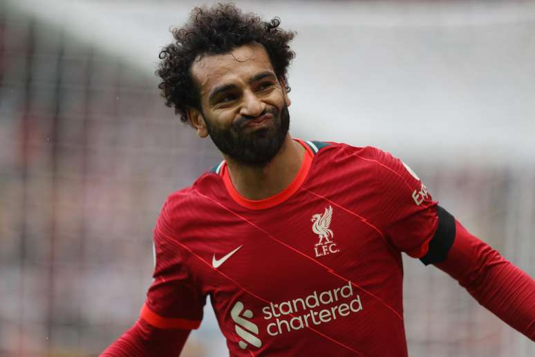 Salah durante o último jogo do Liverpool pelo Campeonato Inglês