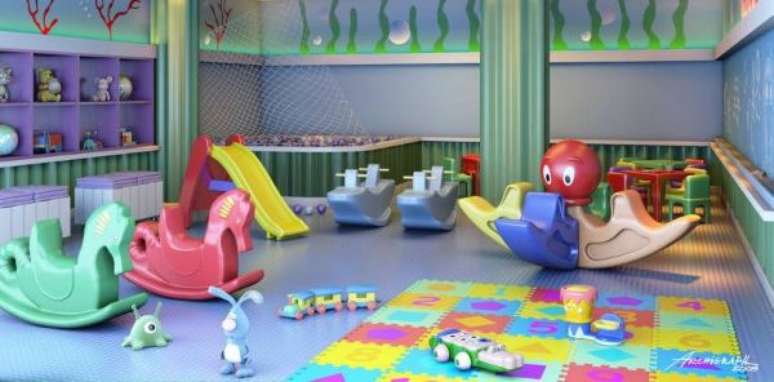 6. Brinquedoteca com rodameio na parede &ndash; Foto Archigraph Rood