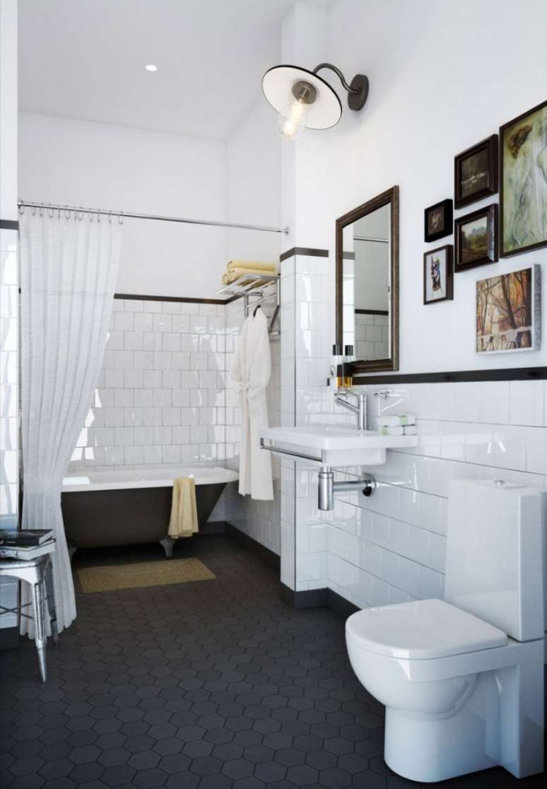 10. Banheiro com rodameio preto e azulejo branco – Foto Alexander White e da Läderfabriken