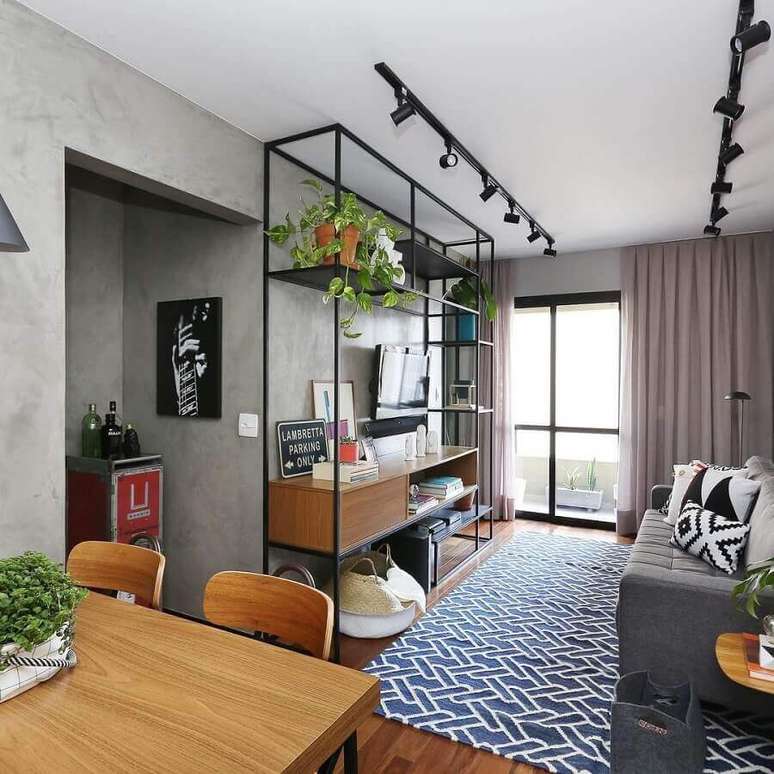 5. Cores para sala pequena decorada com estilo industrial – Foto: Mandril Arquitetura