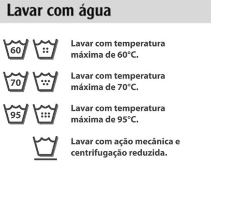 S&iacute;mbolos que indicam como deve ser feita a lavagem com &aacute;gua (Foto / Divulga&ccedil;&atilde;o / Quality Lavanderia)