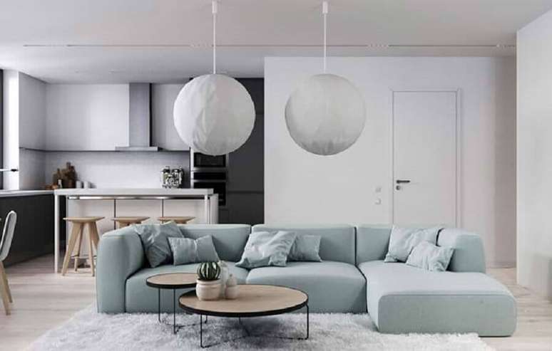 51. Tipos de sofás modular para decoração de sala minimalista integrada com a cozinha – Foto: Home Fashion Trend