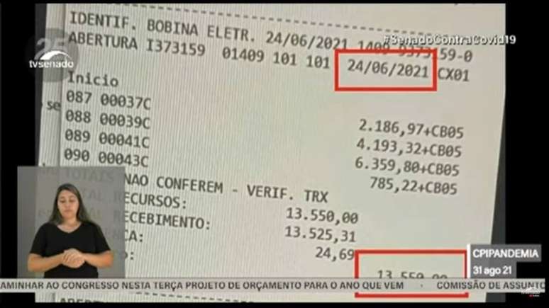 Extrato de 24 de junho aponta o pagamento de boleto de Dias, segundo CPI da Covid