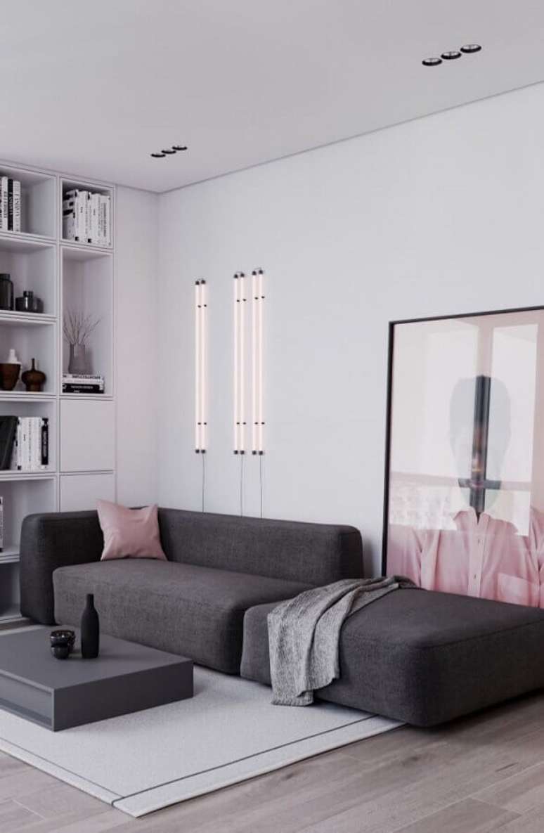32. Tipos de sofás cinza modular para decoração e sala de estar branca moderna – Foto: Futurist Architecture