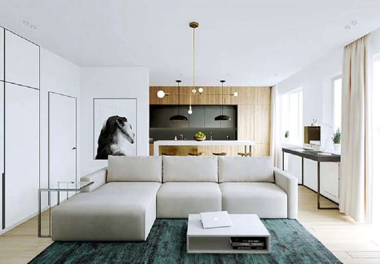 20. Tipos de sofá com chaise modulado para decoração de sala moderna conceito aberto – Foto: Behance