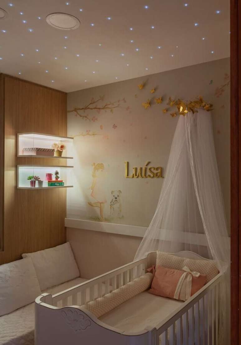 45. Dossel de parede para decoração de quarto de bebe feminino – Foto: Barbara Botelho Arquitetura e Interiores