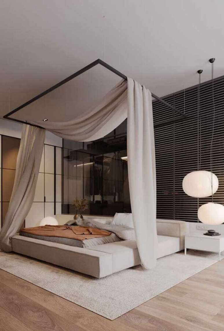 38. Decoração moderna para quarto de casal com dossel de teto – Foto: Futurist Architecture