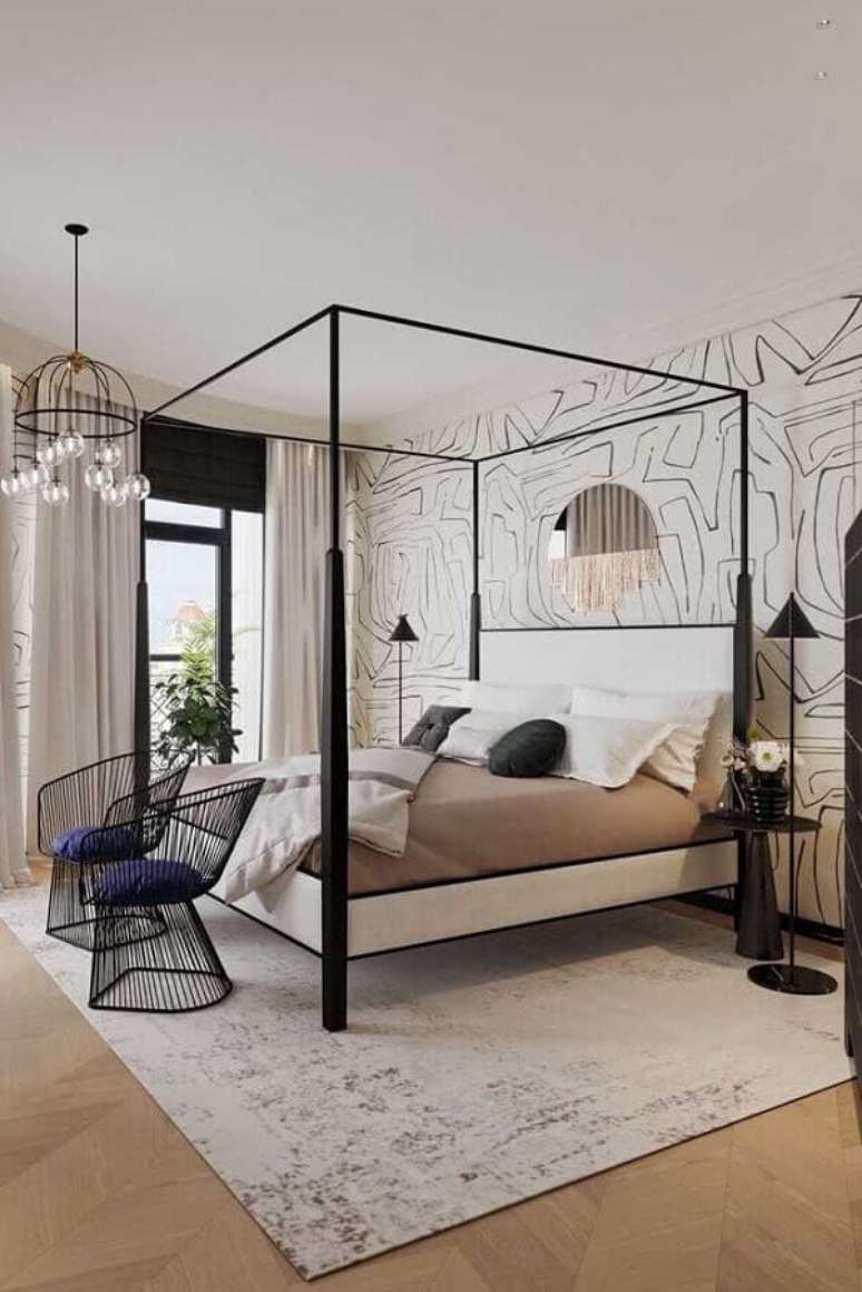 50. Poltrona moderna para quarto de casal decorado com cama com dossel – Foto: Behance