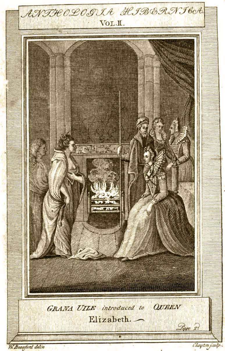 O lend&aacute;rio encontro entre as duas rainhas, imaginado anos depois em uma ilustra&ccedil;&atilde;o da Anthologia Hibernica, vol. 11, 1793