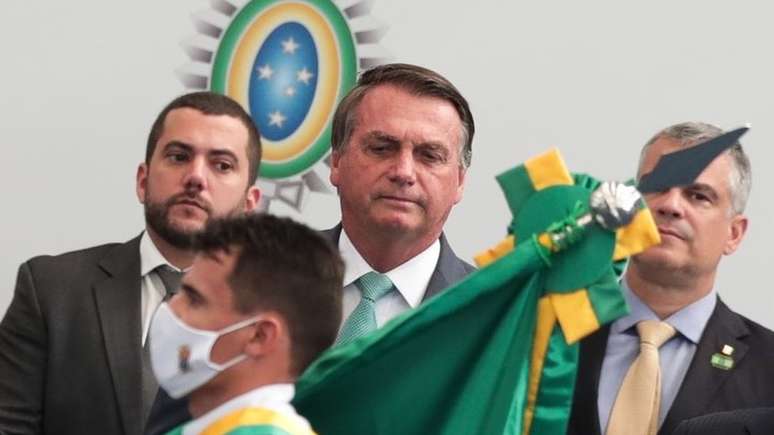 Bolsonaro em cerimônia militar em 1° de setembro; para cientista político Christian Lynch, presidente tenta dar demonstração de força para tentar 'blindar' a si próprio e a filhos