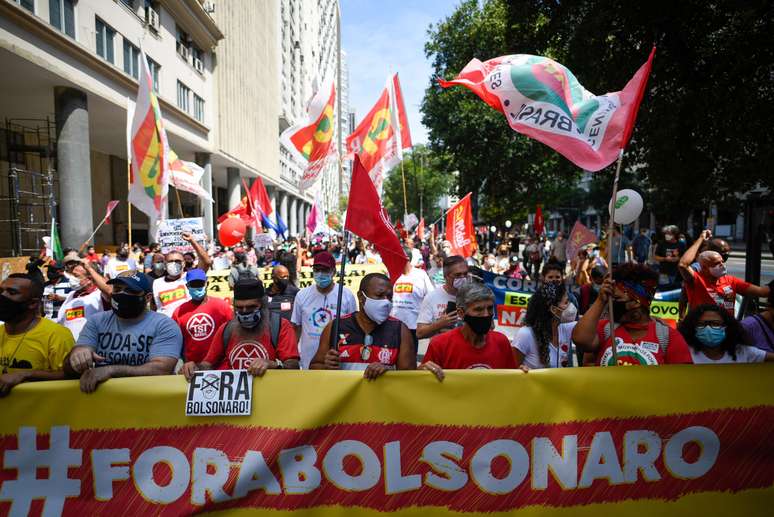 Protesto contra Bolsonaro na Praça Mauá, no Rio de Janeiro, nesta terça-feira Ide Gomes Framephoto Estadão Conteúdo