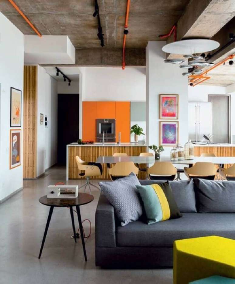 52. Sala de estar e jantar integrada decoradas com estilo industrial – Foto: Estúdio Cada Um
