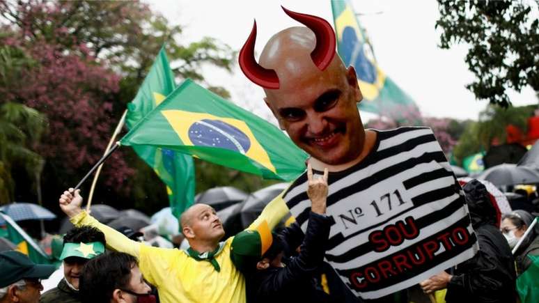 Ministro Alexandre de Moraes foi alvo de manifestações bolsonaristas, como esta em Porto Alegre