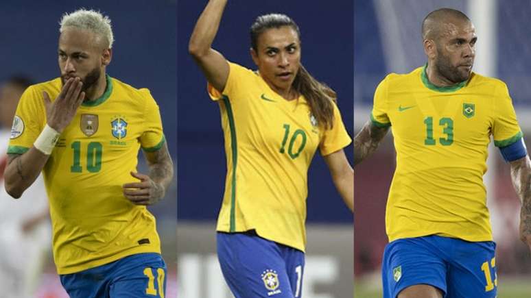 Neymar, Marta e Daniel Alves se posicionaram no Dia da Independência (Montagem LANCE!)