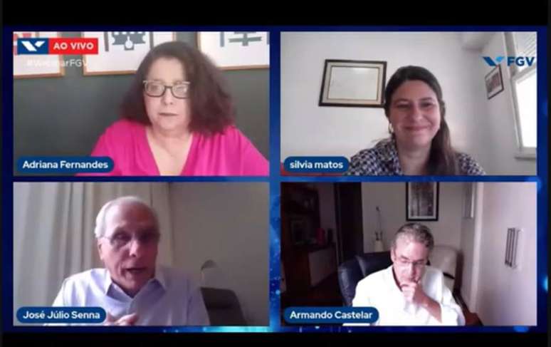 A jornalista Adriana Fernandes mediou o debate com os economistas Silvas Matos, Jos&eacute; J&uacute;lio Senna e Armando Castelar.&nbsp;