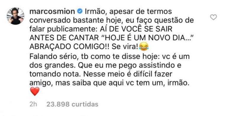 Marcos Mion declarou sua admiração por Tiago Leifert