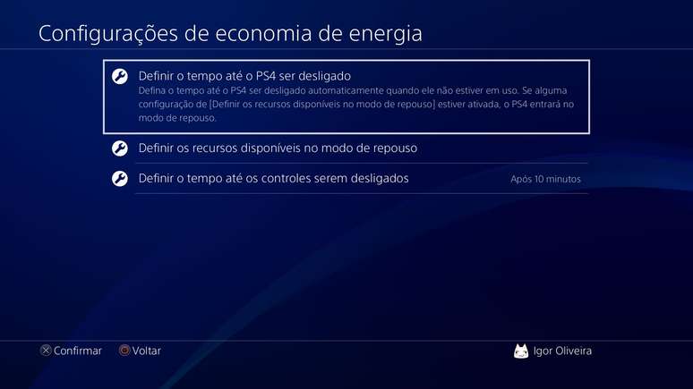 O PS4 possibilita configurar a economia de energia