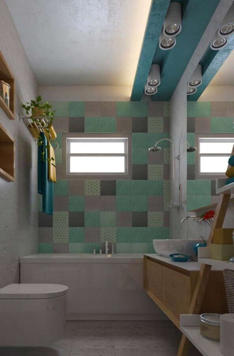 56. Revestimento colorido para decoração de banheiro bonito planejado – Foto: Home Fashion Trend