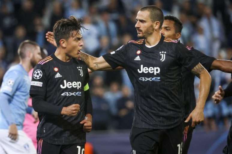 Juventus na comemoração do gol da equipe na Champions (Foto: Andreas HILLERGREN / TT NEWS AGENCY / AFP)