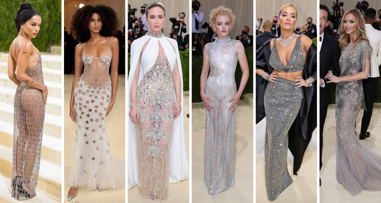 Famosas com transparência no Met Gala (Fotos: E! Entertainement/Divulgação)