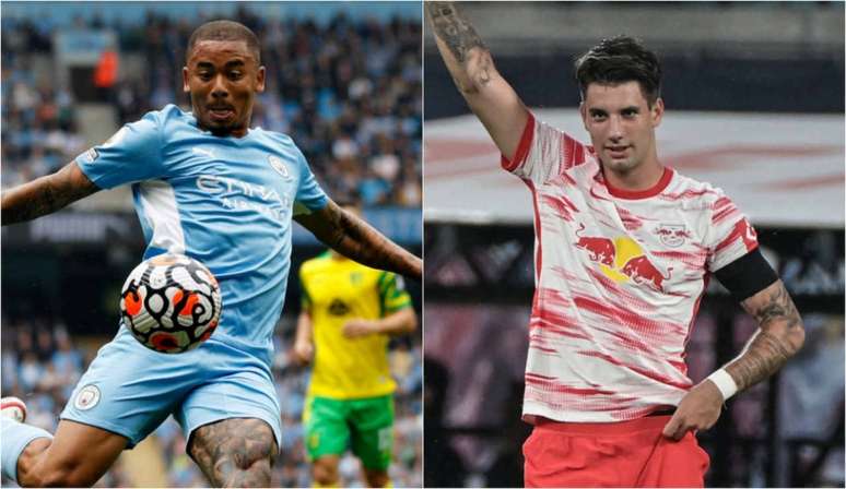 Gabriel Jesus e Szoboszlai são nomes importantes das duas equipes (Foto: ADRIAN DENNIS, TOBIAS SCHWARZ / AFP)