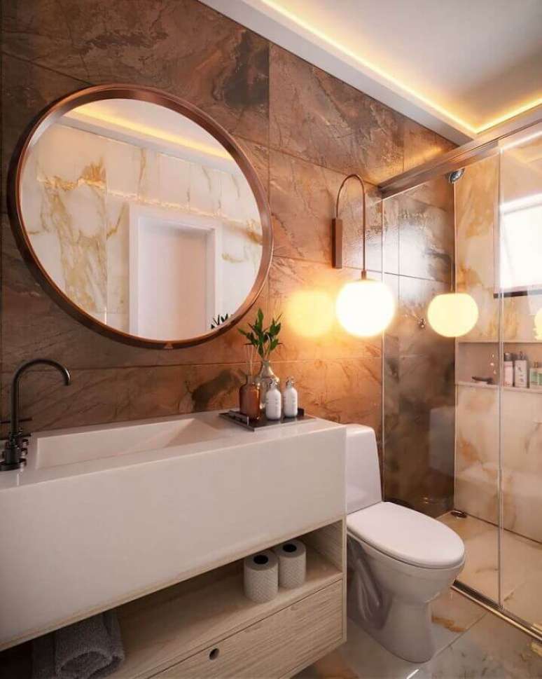 9. Arandela moderna para decoração de banheiro bonito – Foto: EMI Arquitetos