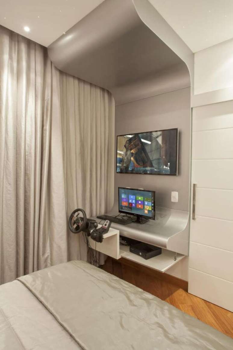 32. Quarto em tons de cor prata e cinza moderno &ndash; Foto Aquiles Nicolas Kilaris