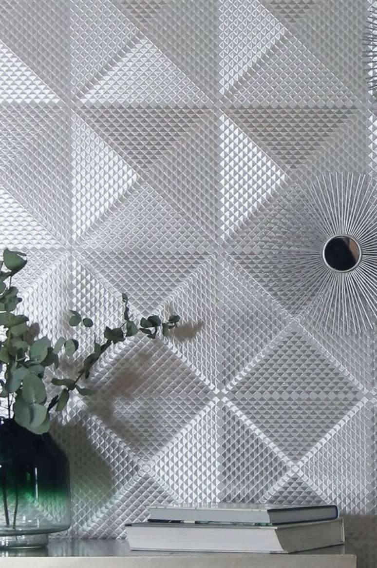 26. Papel de parede cor prata na sala de estar &ndash; Foto Wallpapers From the 70s