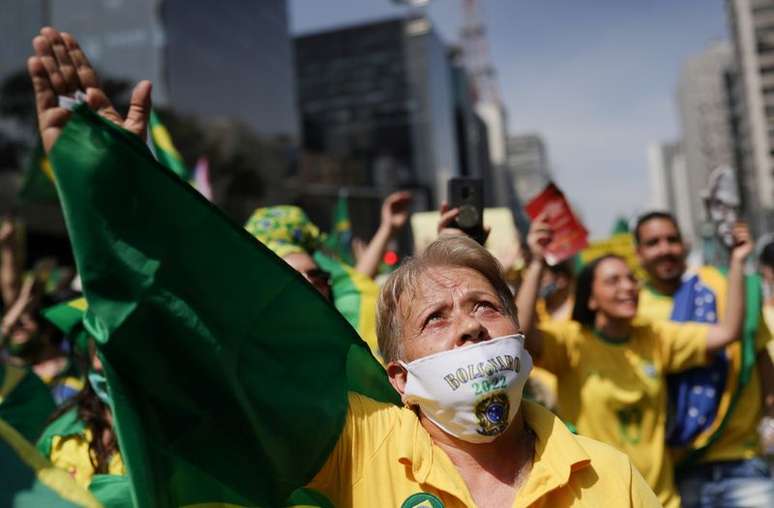 Apoiadores do presidente Jair Bolsonaro durante ato do 7 de Setembro na Avenida Paulista
07/09/2021
REUTERS/Amanda Perobelli