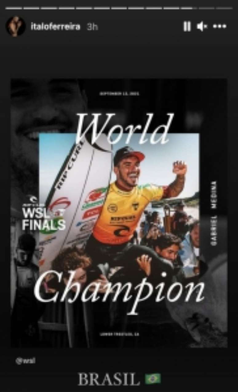 Ítalo Ferreira também comemorou o tricampeonato mundial de Gabriel Medina (Reprodução / Instagram)