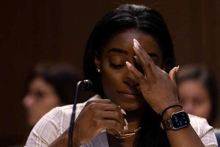 Simone Biles chorou durante o testemunho contra o médico Larry Nassar (Foto: AFP)