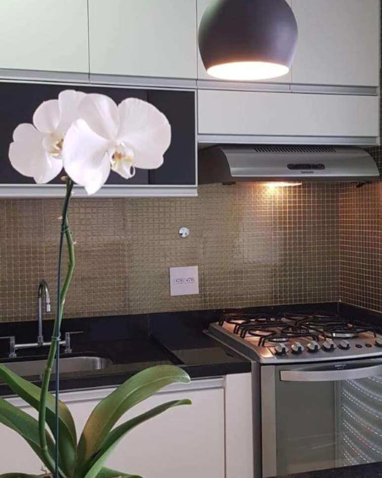 26. Arm&aacute;rio de vidro preto para cozinha moderna &ndash; Foto Rivesti