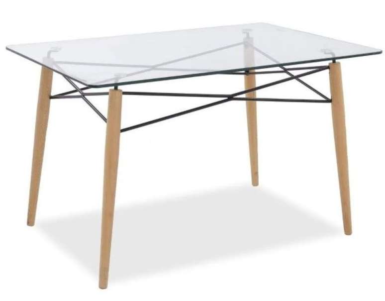 33. Mesa eiffel retangular com tampo de vidro para sala de jantar &ndash; Foto Bella Brasil Decor