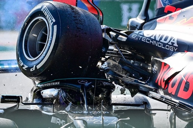 Imagem aproximada mostra como halo salvou vida de Lewis Hamilton em acidente com Max Verstappen 