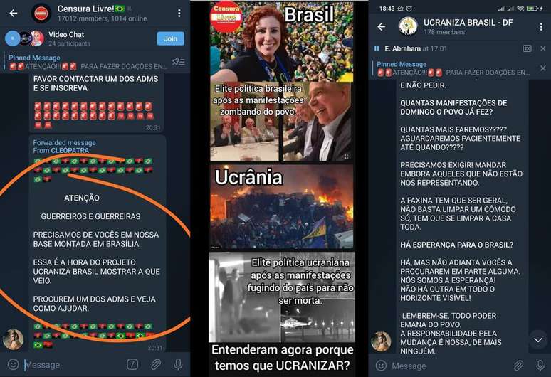 Mensagens que circulam em grupos virtuais defendem levante inspirado na Ucrânia de 2014