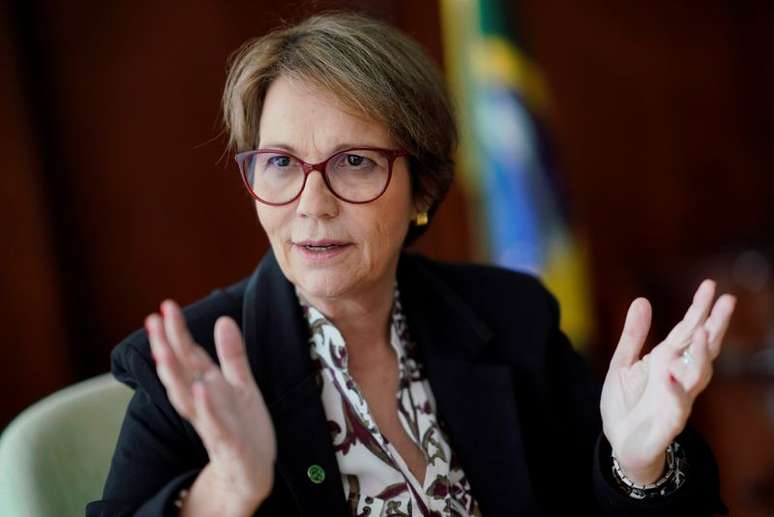 Ministra da Agricultura, Tereza Cristina, classificou reconhecimento de áreas livres de aftosa sem vacinação como "um marco" para a pecuária
REUTERS/Ueslei Marcelino